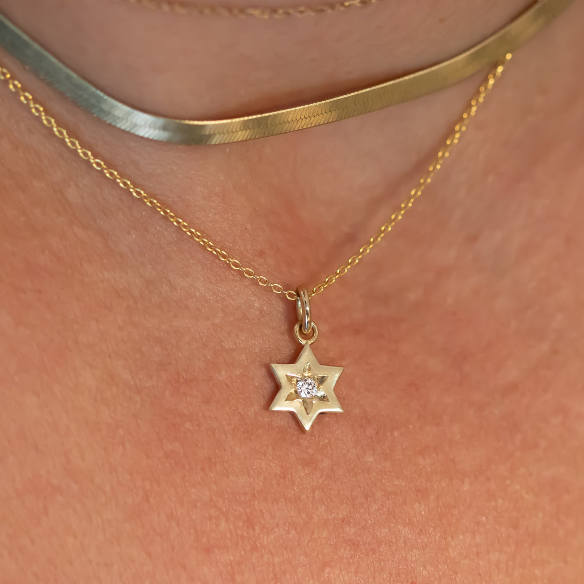 Star of David Diamond Necklace, 14 K Gold Star of David Diamond Pendant, Jeweish Star Of David for Women, Magen David Diamond Gold Charm