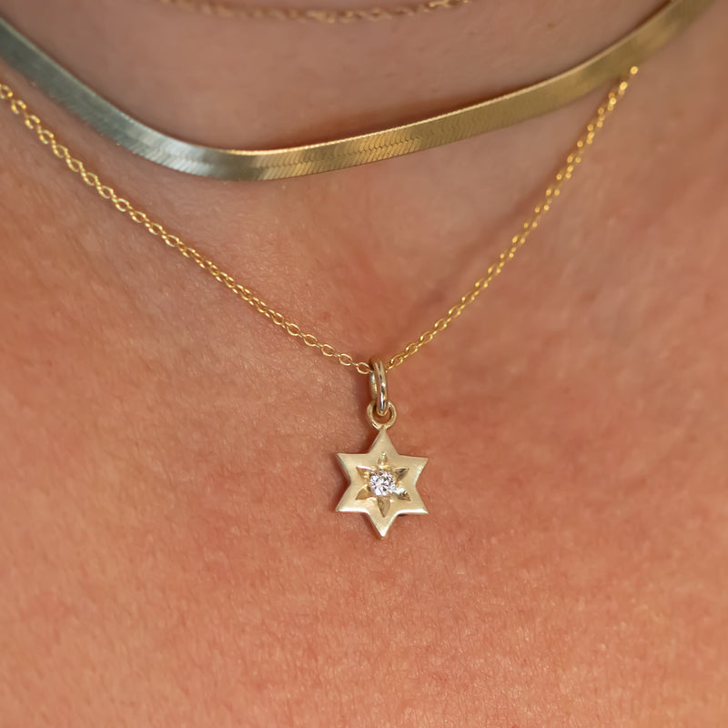 Star of David Diamond Necklace, 14 K Gold Star of David Diamond Pendant, Jeweish Star Of David for Women, Magen David Diamond Gold Charm
