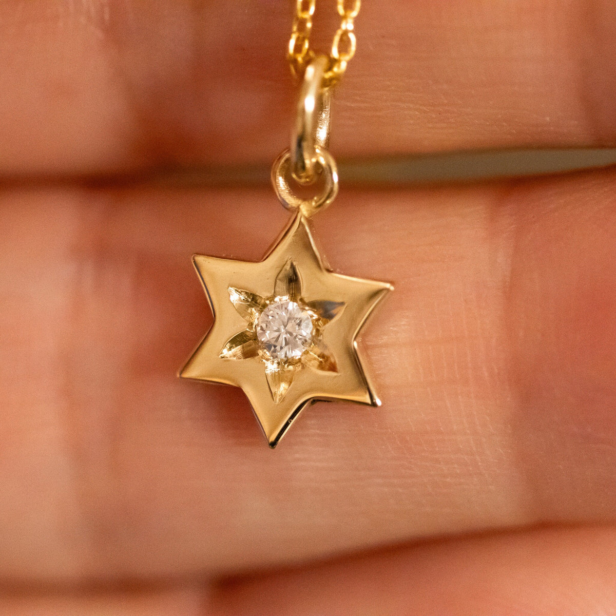 Star of David Diamond Necklace, 14 K Gold Star of David Diamond Pendant, Jeweish Star Of David for Women, Magen David Diamond Gold Charm