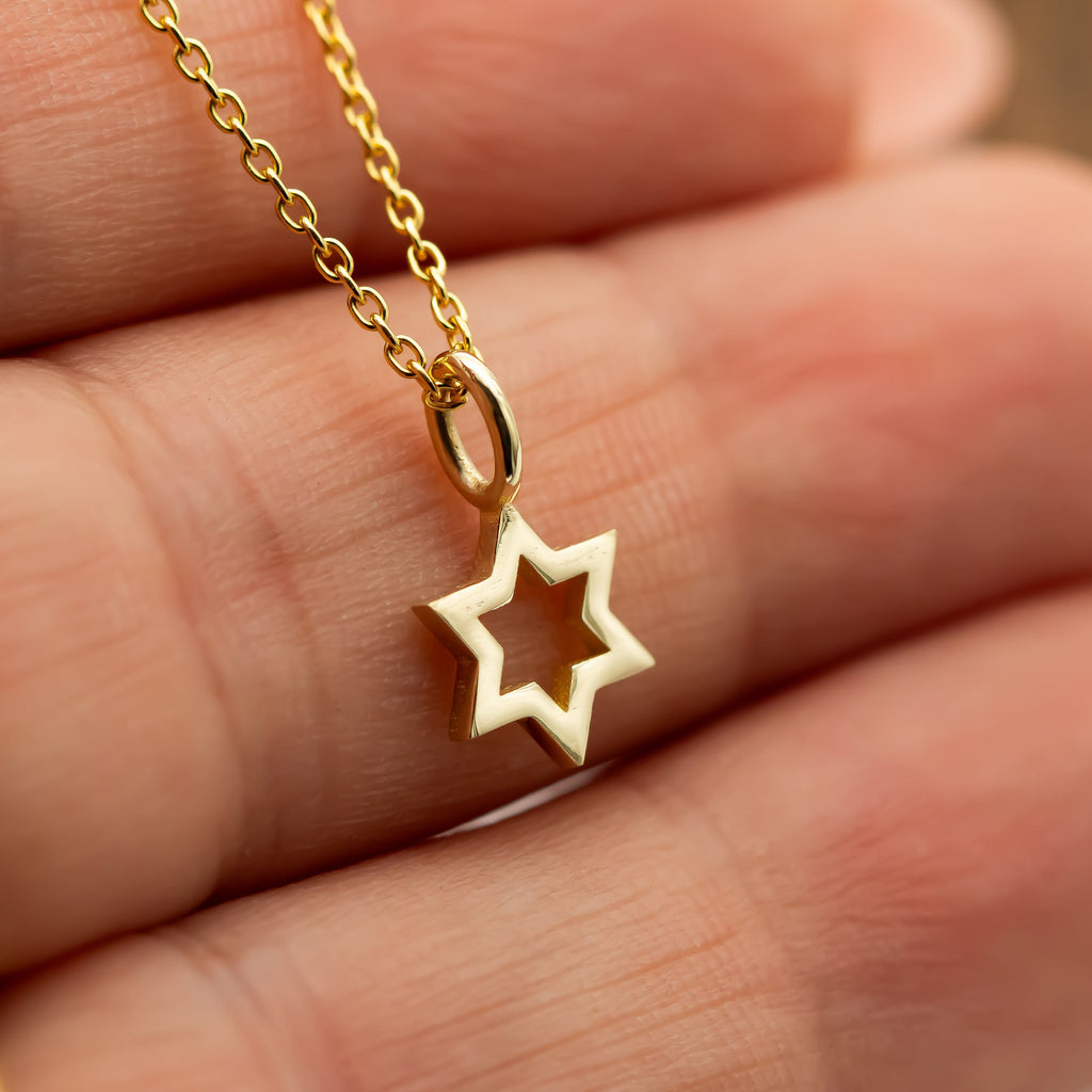 14K Gold Star of David Decorative Pendant with Roman Glass and Filigree Art  | canaan-online.com