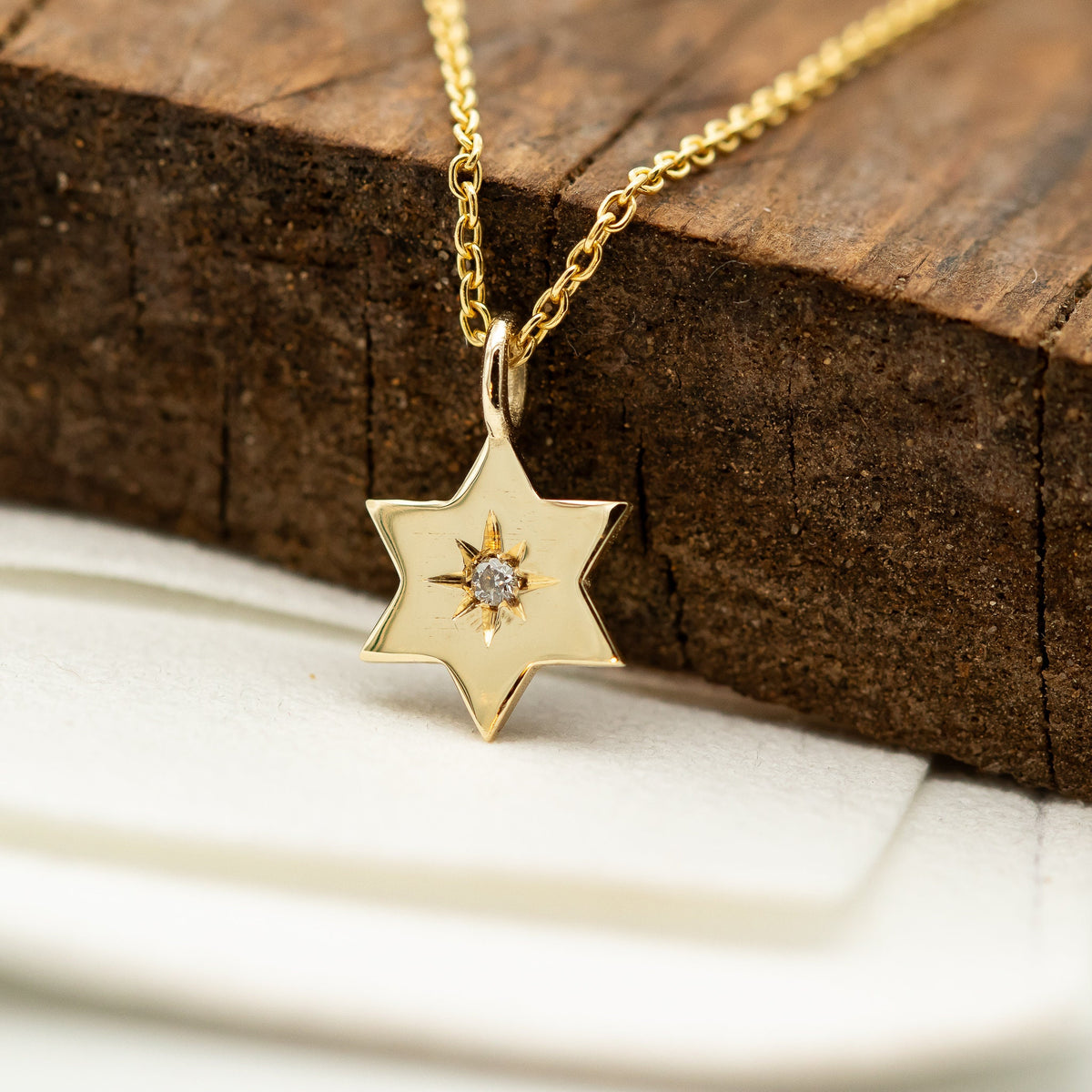 Magen David Diamond Pendant Necklace, 14K Gold Star of David Charm Necklace, Jeweish Star Of David, Magen David Jewelry