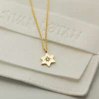 Magen David Diamond Pendant Necklace, 14K Gold Star of David Charm Necklace, Jeweish Star Of David, Magen David Jewelry
