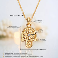 Hamsa Necklace, 14K Gold Hamsa Pendant with Diamond, Floral Hamsa Pendant Necklace, Hand Protection Necklace, Hamsa Israel, Israeli Jewelry