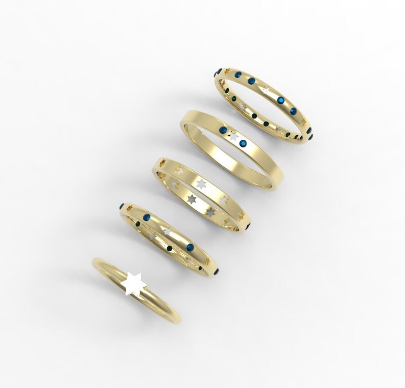 Magen David Ring, 14K Gold ring with Blue sapphire gemstones, Star of David Ring in Gold