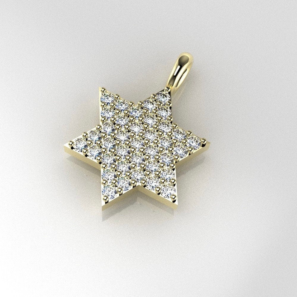 Magen David Diamond Necklace, 14K Gold Star of David Pendant Necklace with Diamonds, Jewish Diamond Star Of David Necklace
