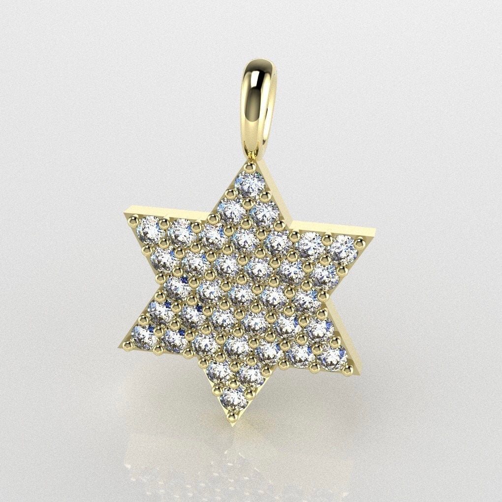 Magen David Diamond Necklace, 14K Gold Star of David Pendant Necklace with Diamonds, Jewish Diamond Star Of David Necklace