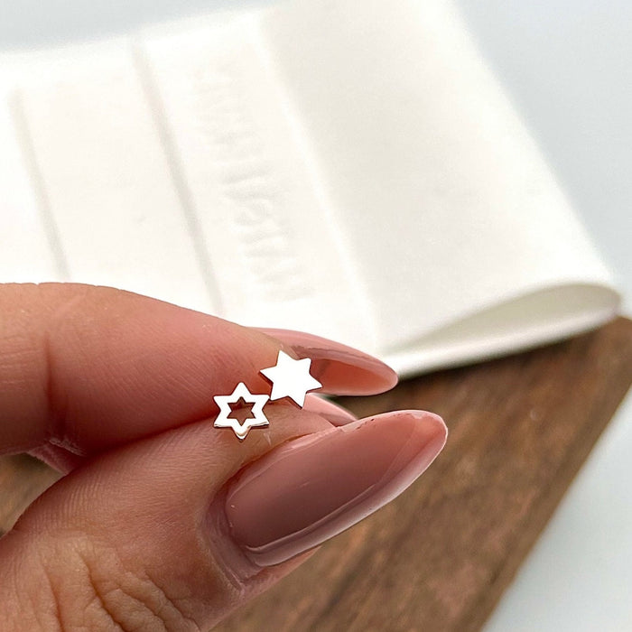 Magen David Stud Earrings, 14K Gold Star of David Earrings, Tiny Star Earrings
