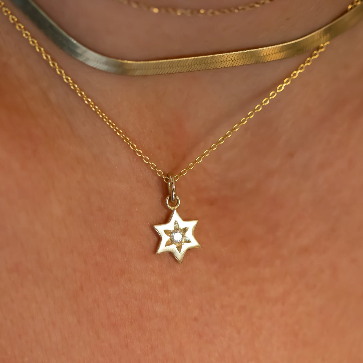 Star of David Diamond Necklace, 14 K Gold Star of David Diamond Pendant, Jeweish Star Of David for Women, Magen David Diamond Gold Charm