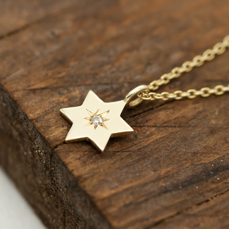 Magen David Diamond Pendant Necklace, 14K Gold Star of David Charm Necklace, Jeweish Star Of David, Magen David Jewelry