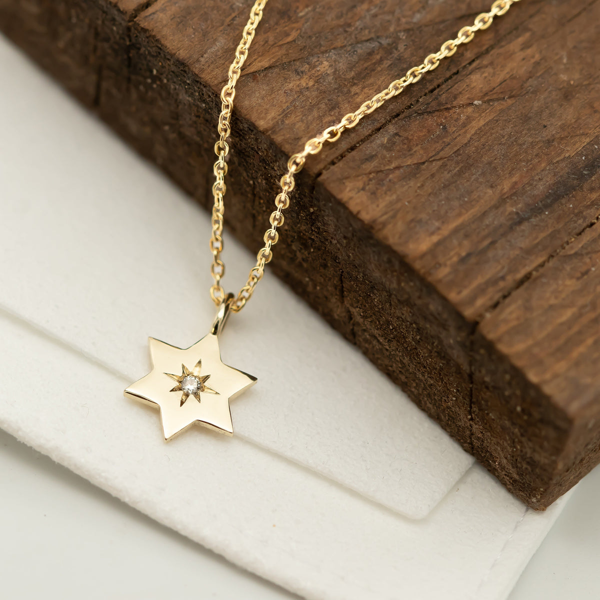 Magen David Diamond Pendant Necklace, 14K Gold Star of David Charm Necklace, Jeweish Star Of David, Magen David Jewelry