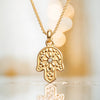 Hamsa Necklace, 14K Gold Hamsa Pendant with Diamond, Floral Hamsa Pendant Necklace, Hand Protection Necklace, Hamsa Israel, Israeli Jewelry