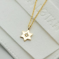 Magen David Diamond Pendant Necklace, 14K Gold Star of David Charm Necklace, Jeweish Star Of David, Magen David Jewelry
