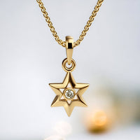 Star of David Diamond Necklace, 14 K Gold Star of David Diamond Pendant, Jeweish Star Of David for Women, Magen David Diamond Gold Charm