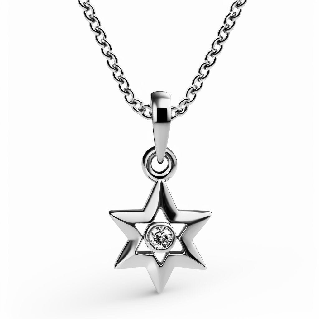 Star of David Diamond Necklace, 14 K Gold Star of David Diamond Pendant, Jeweish Star Of David for Women, Magen David Diamond Gold Charm