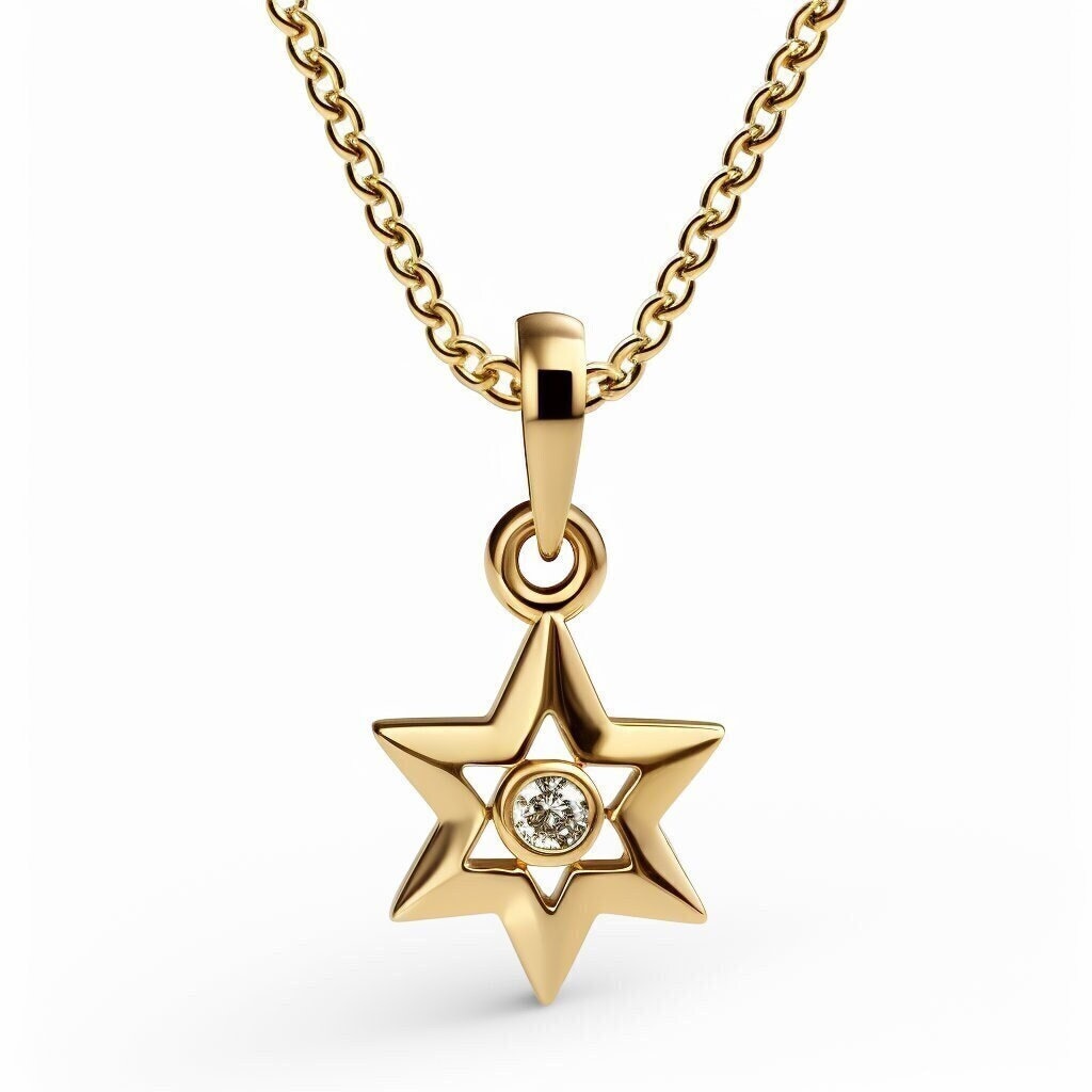 Star of David Diamond Necklace, 14 K Gold Star of David Diamond Pendant, Jeweish Star Of David for Women, Magen David Diamond Gold Charm