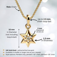 Star of David Diamond Necklace, 14 K Gold Star of David Diamond Pendant, Jeweish Star Of David for Women, Magen David Diamond Gold Charm