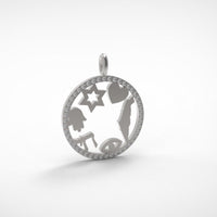 Israel Amulet, Israeli Symbols Pendant Necklace, 14k Gold Diamond Pendant Necklace with Magen David, Hamsa, Chai, Israel Map, Charm Pendant
