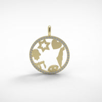 Israel Amulet, Israeli Symbols Pendant Necklace, 14k Gold Diamond Pendant Necklace with Magen David, Hamsa, Chai, Israel Map, Charm Pendant