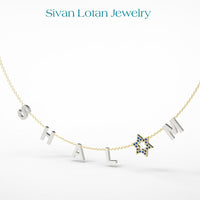SHALOM Necklace, Letter Necklace with Magen David, 14K Gold Letter Necklace, Israeli Necklace, Star of David Shalom peace Neckalce
