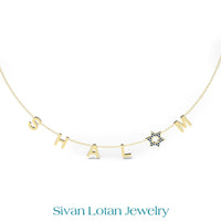 SHALOM Necklace, Letter Necklace with Magen David, 14K Gold Letter Necklace, Israeli Necklace, Star of David Shalom peace Neckalce