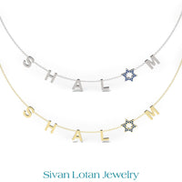 SHALOM Necklace, Letter Necklace with Magen David, 14K Gold Letter Necklace, Israeli Necklace, Star of David Shalom peace Neckalce