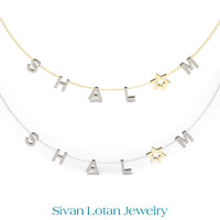SHALOM Necklace, Letter Necklace with Magen David, 14K Gold Letter Necklace, Israeli Necklace, Star of David Shalom peace Neckalce
