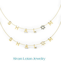SHALOM Necklace, Letter Necklace with Magen David, 14K Gold Letter Necklace, Israeli Necklace, Star of David Shalom peace Neckalce