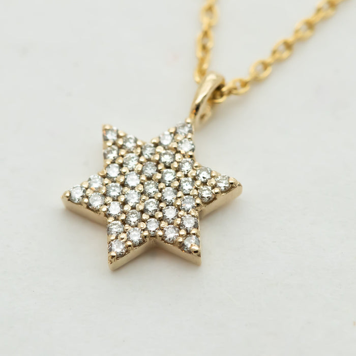 Magen David Diamond Necklace, 14K Gold Star of David Pendant Necklace with Diamonds, Jewish Diamond Star Of David Necklace
