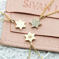 Magen David Diamond Necklace, 14K Gold Star of David Pendant Necklace with Diamonds, Jewish Diamond Star Of David Necklace