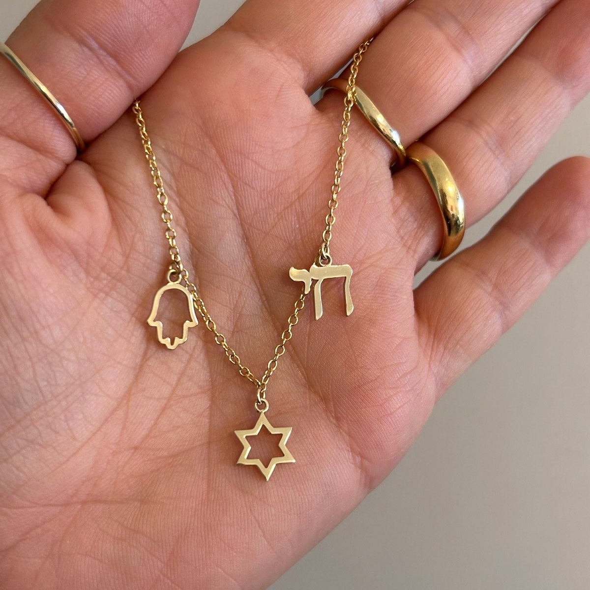 Charm Necklace, Magen David, Hamsa, Chai, Charms Necklace, Israeli Charms Necklace, Israeli Jewelry