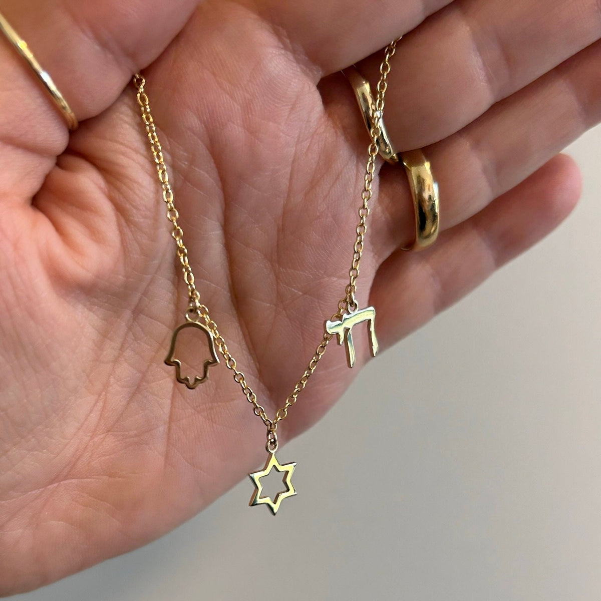 Charm Necklace, Magen David, Hamsa, Chai, Charms Necklace, Israeli Charms Necklace, Israeli Jewelry