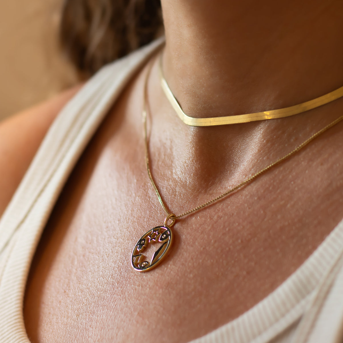 Israel Amulet, Israeli Symbols Pendant Necklace, 14k Gold Pendant Necklace with Magen David, Hamsa, Chai, Israel Map, Charm Pendant
