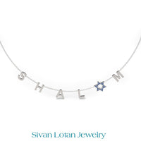 SHALOM Necklace, Letter Necklace with Magen David, 14K Gold Letter Necklace, Israeli Necklace, Star of David Shalom peace Neckalce