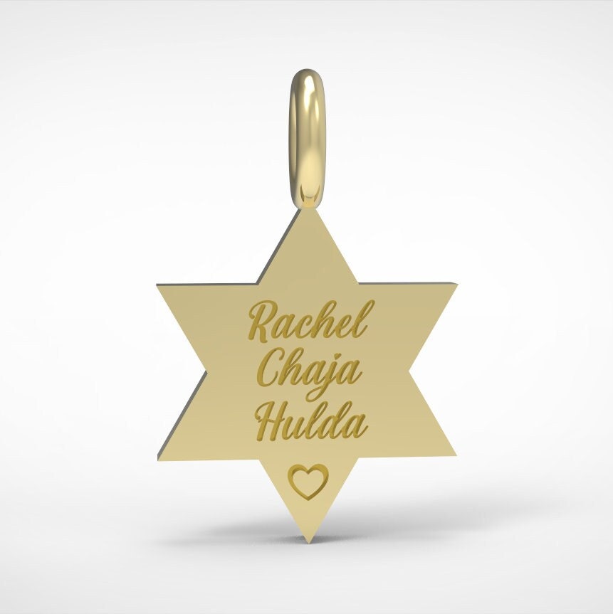 Magen David Name Pendant Necklace with diamond, 14K Gold Star of David Name Pendant, Jewish Star Of David with Personalized Engaving