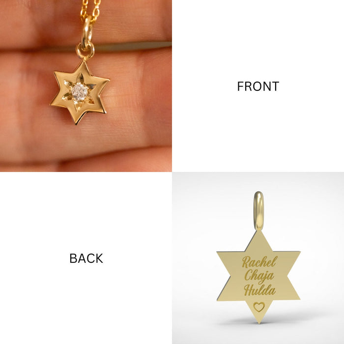 Magen David Name Pendant Necklace with diamond, 14K Gold Star of David Name Pendant, Jewish Star Of David with Personalized Engaving