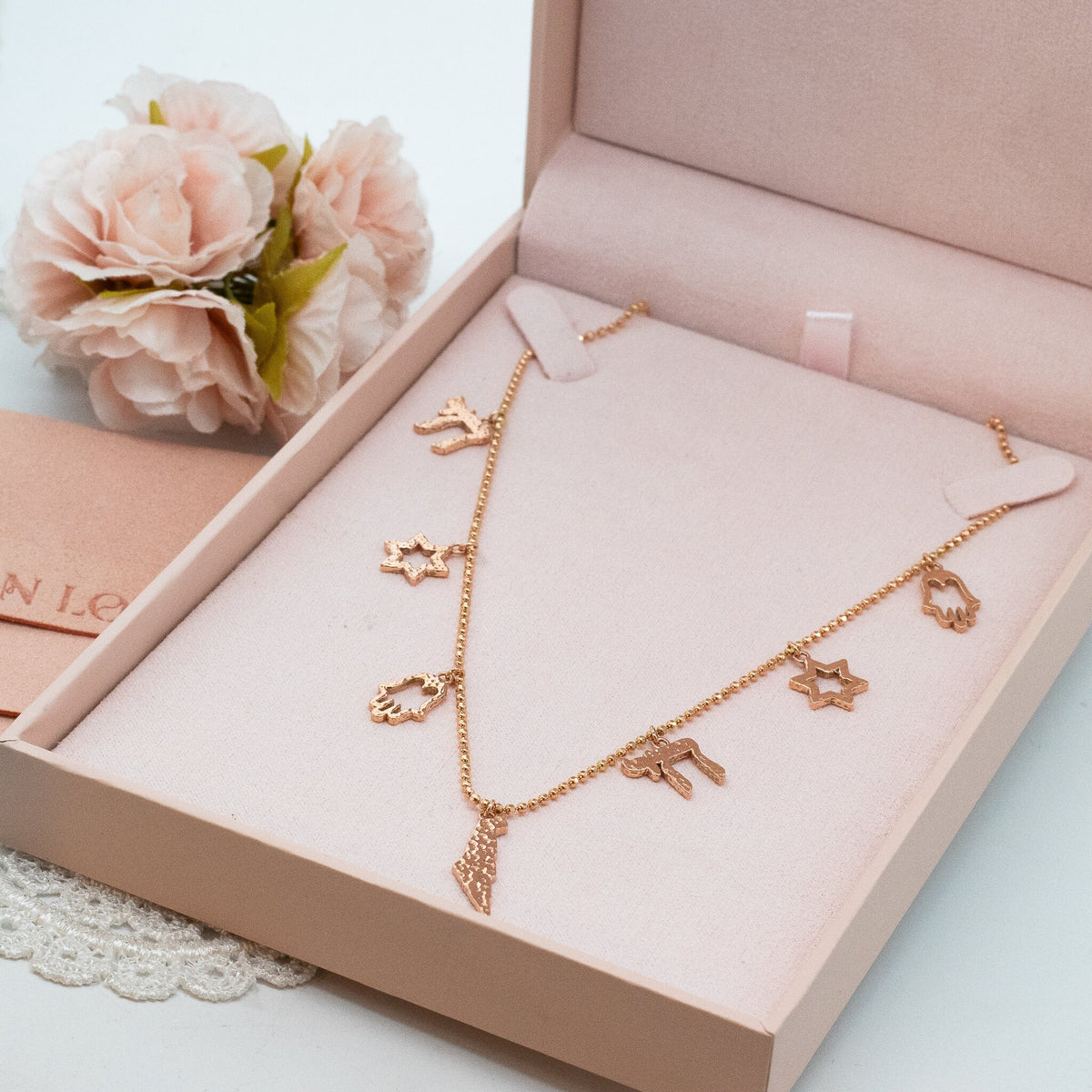 Israel Necklace, 14K Gold Charms Necklace, Israeli Charms Necklace, Map of Israel Necklace, Magen David, Hamsa, Chai, Israeli Jewelry