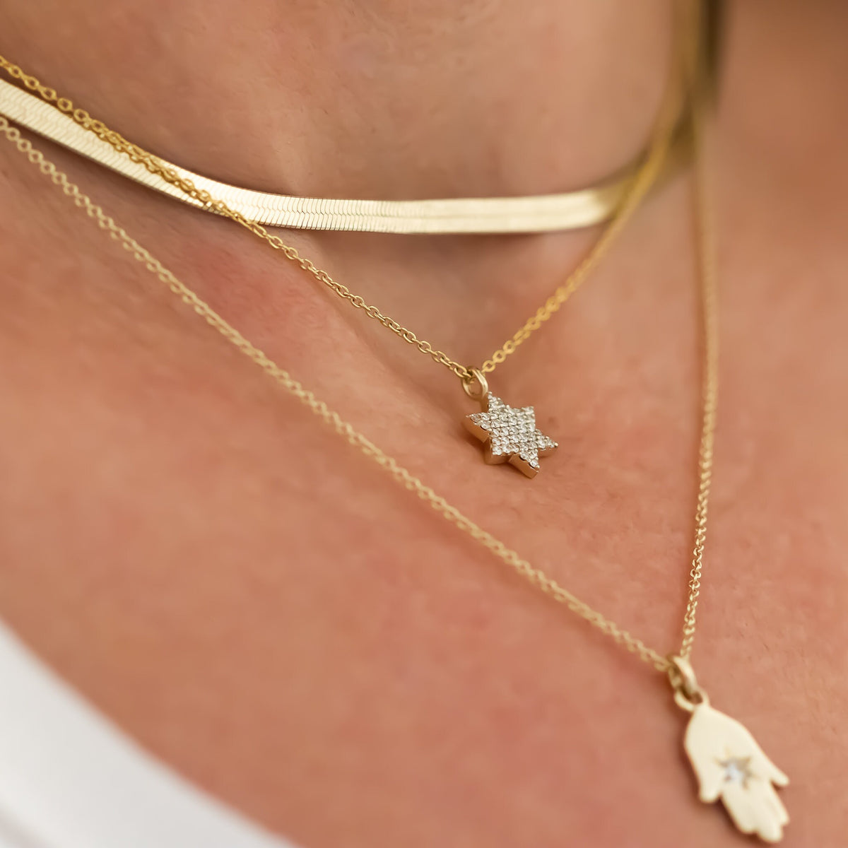 Magen David Diamond Necklace, 14K Gold Star of David Pendant Necklace with Diamonds, Jewish Diamond Star Of David Necklace