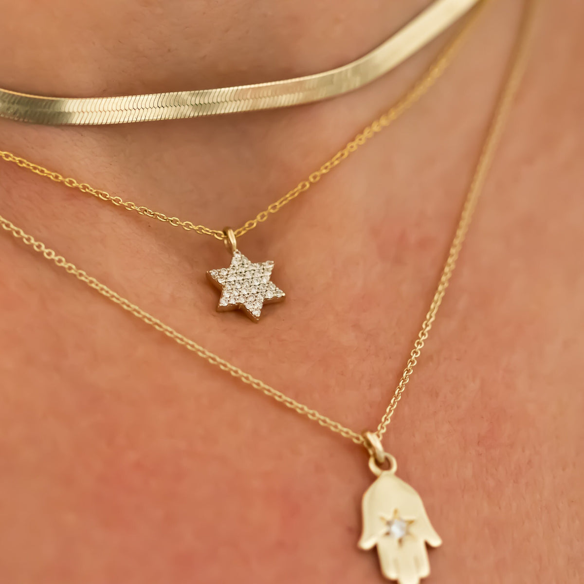 Magen David Diamond Necklace, 14K Gold Star of David Pendant Necklace with Diamonds, Jewish Diamond Star Of David Necklace