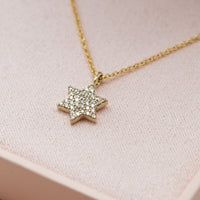 Magen David Diamond Necklace, 14K Gold Star of David Pendant Necklace with Diamonds, Jewish Diamond Star Of David Necklace