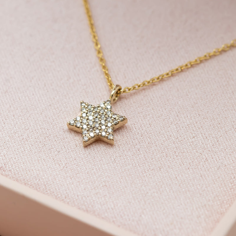 Magen David Diamond Necklace, 14K Gold Star of David Pendant Necklace with Diamonds, Jewish Diamond Star Of David Necklace