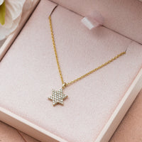 Magen David Diamond Necklace, 14K Gold Star of David Pendant Necklace with Diamonds, Jewish Diamond Star Of David Necklace