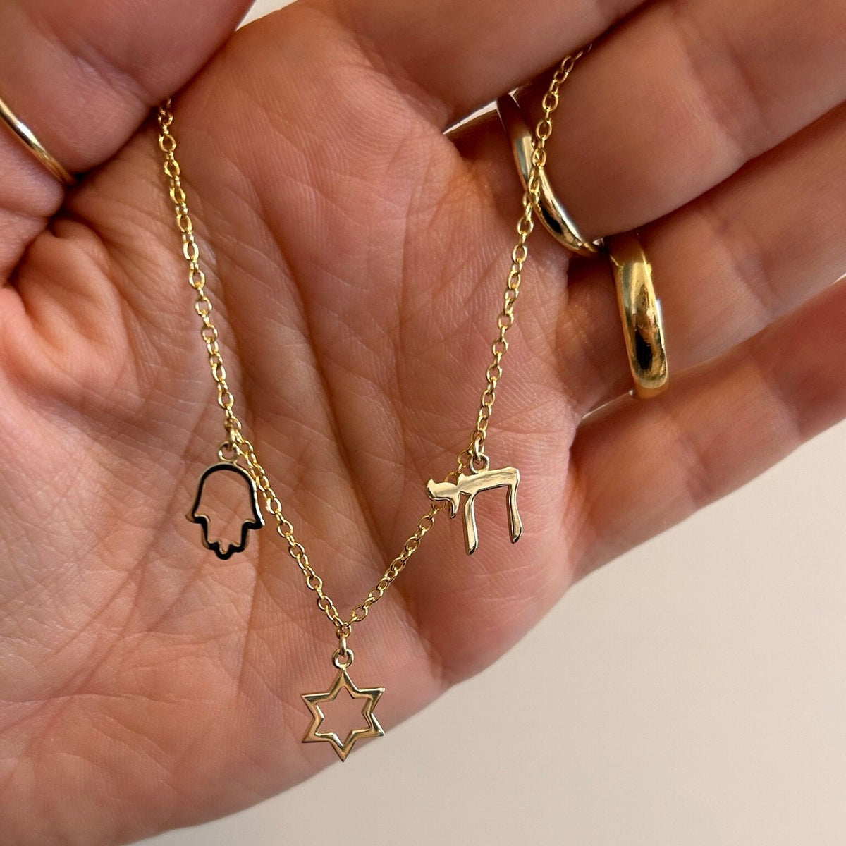 Charm Necklace, Magen David, Hamsa, Chai, Charms Necklace, Israeli Charms Necklace, Israeli Jewelry