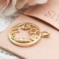 Israel Amulet, Israeli Symbols Pendant Necklace, 14k Gold Pendant Necklace with Magen David, Hamsa, Chai, Israel Map, Charm Pendant