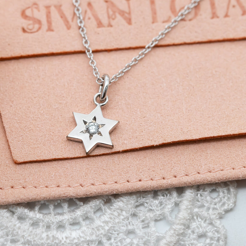 Star of David Diamond Necklace, 14 K White Gold Star of David Diamond Pendant, Jewish Star Of David for Women, Magen David Diamond Charm