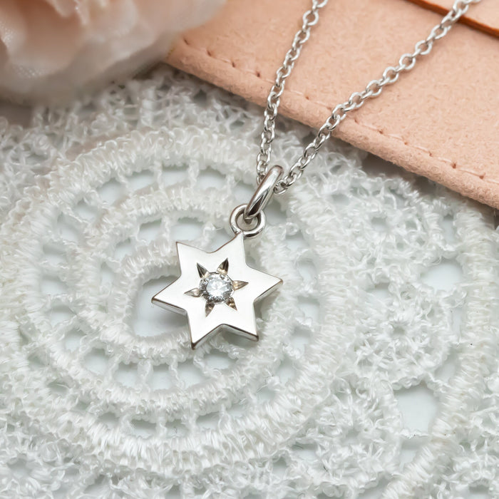 Star of David Diamond Necklace, 14 K White Gold Star of David Diamond Pendant, Jewish Star Of David for Women, Magen David Diamond Charm
