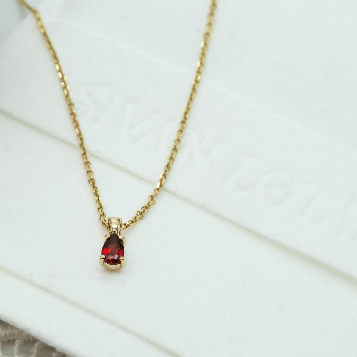 Tiny Charm Pendant Necklace, Pear Garnet Charm, January Birthstone, 14K Gold Garnet Pendant Necklace, Valentines Day Gift