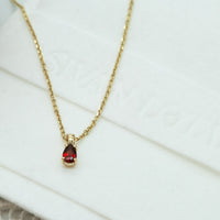 Tiny Charm Pendant Necklace, Pear Garnet Charm, January Birthstone, 14K Gold Garnet Pendant Necklace, Valentines Day Gift