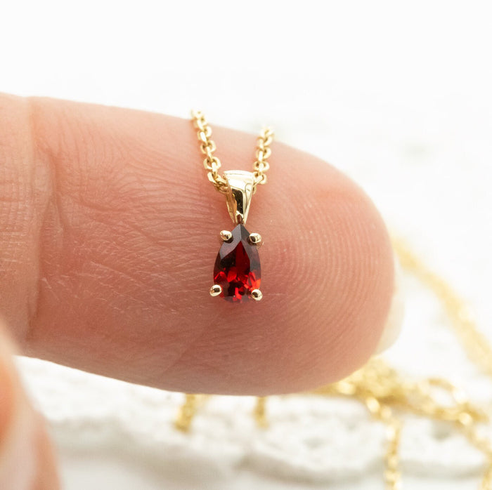 Tiny Charm Pendant Necklace, Pear Garnet Charm, January Birthstone, 14K Gold Garnet Pendant Necklace, Valentines Day Gift