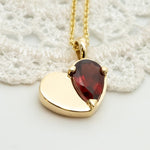 Ready To Ship - Garnet Heart Pendant Necklace, January Birthstone, Gemstone Heart Necklace, 14K Gold Pendant, Personalized Initial Engraving