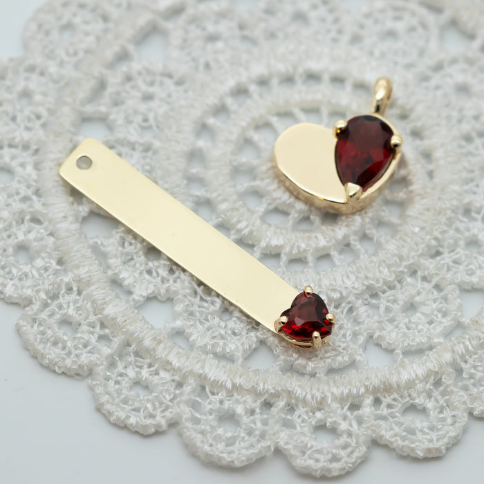 Ready To Ship - 14K Gold Gold Plate Pendant Necklace with Garnet Heart Gemstone, January Birthstone, Gold Pendant, Personalized Engraving